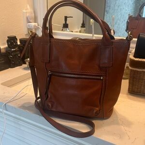 Brown fossil small Leather Tote Bag